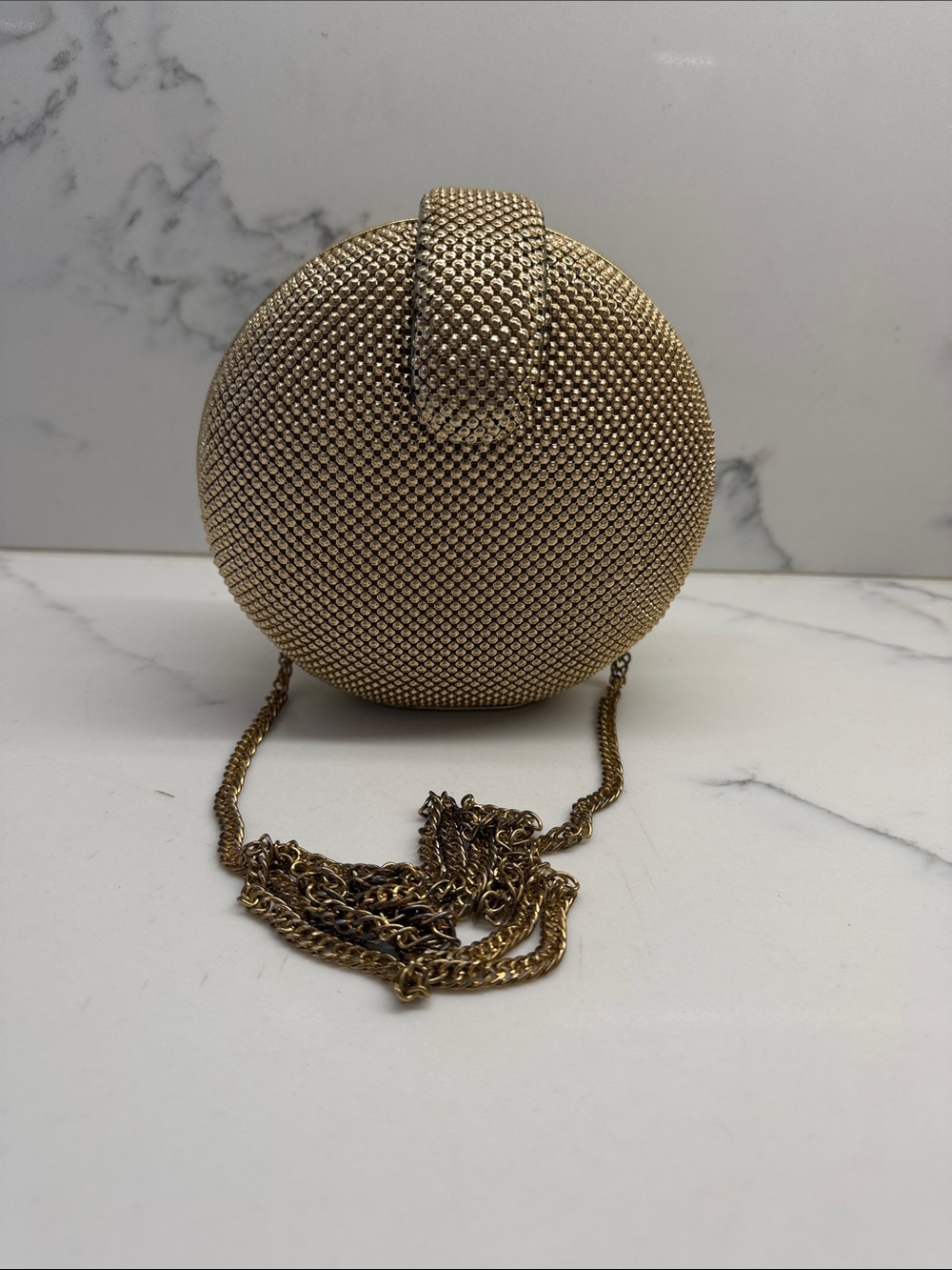 Elegant Gold Round Evening Crossbody Bag
